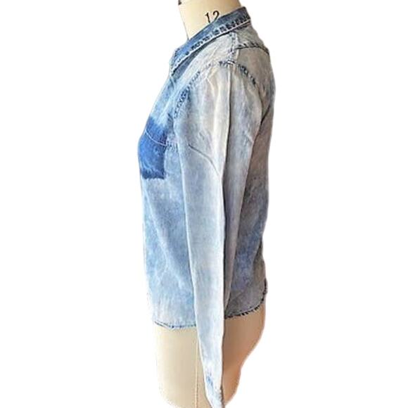 VOLCOM Denim Blue Jean Long Sleeve Button Up Down Shirt ~ Woman's Size 10 - Picture 4 of 5